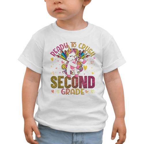 Ready To Crush Second 2nd Grade Back To School Unicorn Kids Performance Graphic Toddler T-Shirt - Savourry