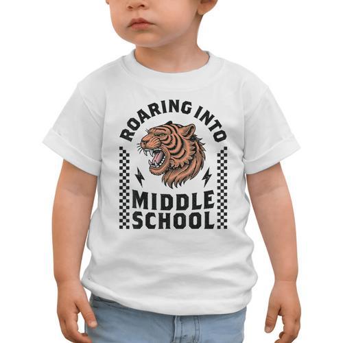 Roaring Into Middle School Tiger Back To School Boy Girl Kid Graphic Toddler T-Shirt - Savourry