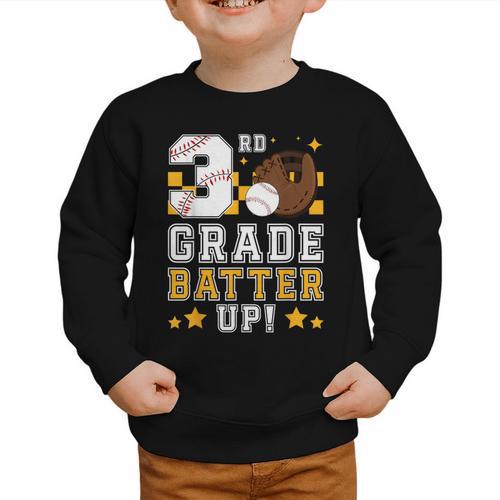 3rd Grade Batter Up Baseball First Day Back To School Graphic Toddler Sweatshirt - Savourry