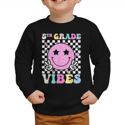 5th Grade Vibes Groovy Back To School Fifth Grade Girls Kids Graphic Toddler Sweatshirt - Savourry