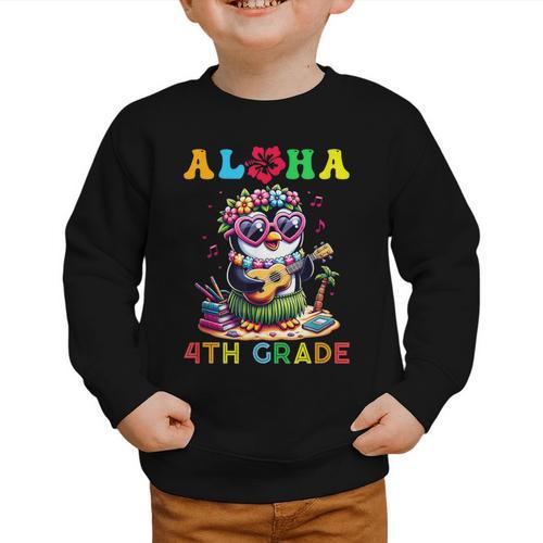 Aloha Fourth Grade Penguin Hawaii Back To School Kids Girl Graphic Toddler Sweatshirt - Savourry