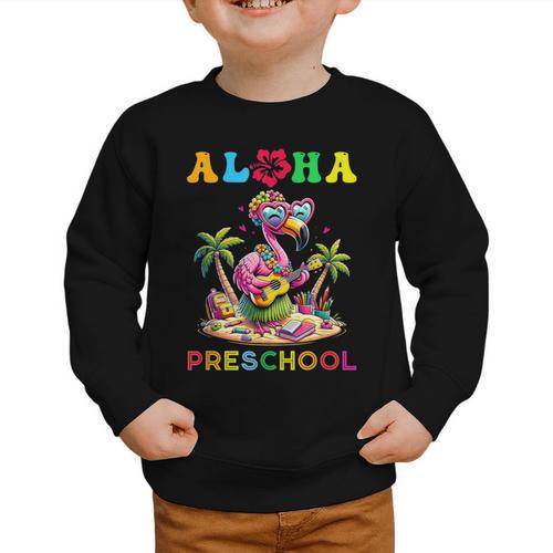 Aloha Preschool Flamingo Hawaii Back To School Kids Girl Graphic Toddler Sweatshirt - Savourry