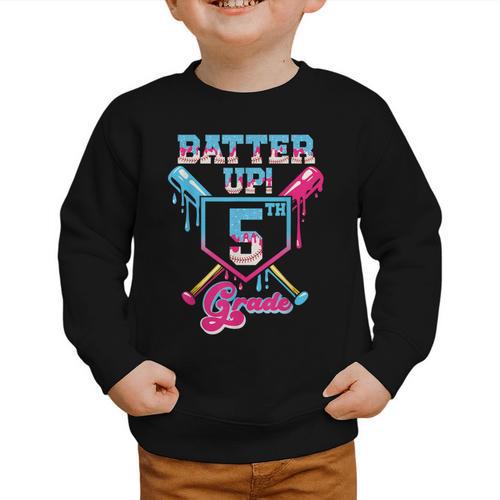 Back To School 5th Grade Batter Up Baseball First Day Boys Graphic Toddler Sweatshirt - Savourry