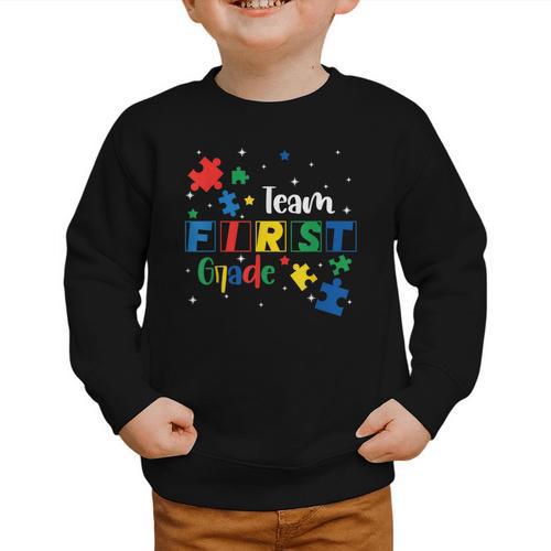 Back To School Autism Puzzle Pieces Autistic First Grade ASD Graphic Toddler Sweatshirt - Savourry