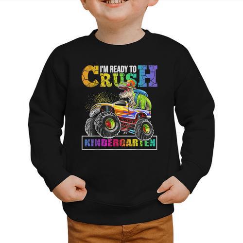 Back To School Boy Dinosaur I'm Ready To Crush Kindergarten Graphic Toddler Sweatshirt - Savourry
