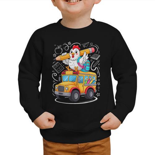 Back To School Chicken School Bus 100 Days Of School Graphic Toddler Sweatshirt - Savourry