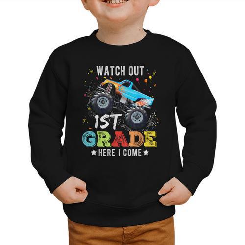 Back To School First Grade Here I Come For Boy Kids Truck Graphic Toddler Sweatshirt - Savourry