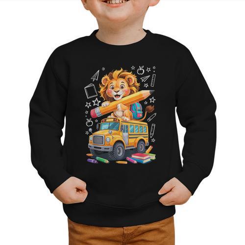 Back To School Lion School Bus 100 Days Of School Graphic Toddler Sweatshirt - Savourry