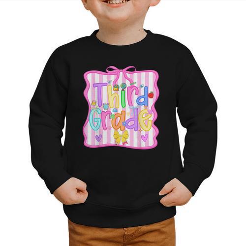 Back To School Third Grade Girls Coquette Bow 3rd Grade Kids Graphic Toddler Sweatshirt - Savourry
