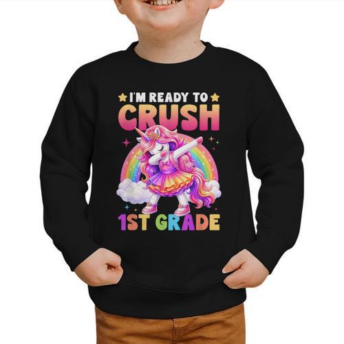 Back To School Unicorn Girls I'm Ready To Crush 1st Grade Graphic Toddler Sweatshirt - Savourry