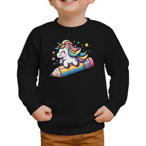 Back To School Unicorn Riding A Pencil Graphic Toddler Sweatshirt - Savourry
