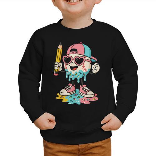 Baseball Drip Ice Cream First Day Back To School Cute Girls Graphic Toddler Sweatshirt - Savourry