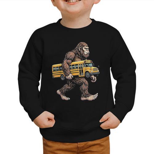 Bigfoot Carrying School Bus Sasquatch Back To School Graphic Toddler Sweatshirt - Savourry