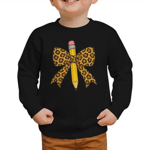 Bow Pencil Leopard First Day Of School Back To School Graphic Toddler Sweatshirt - Savourry