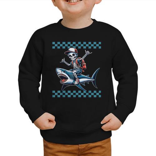 Boys Skeleton Riding a Shark Back To School Graphic Toddler Sweatshirt - Savourry