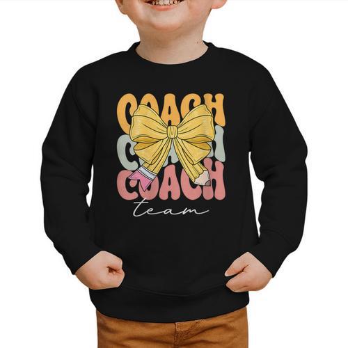 Coach Team Groovy Coquette Bow Cute Back To School Graphic Toddler Sweatshirt - Savourry