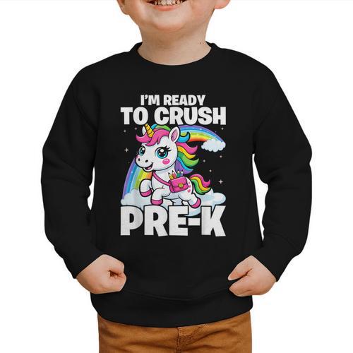 Crush Pre-K Girls Back To School Unicorn First Day Preschool Graphic Toddler Sweatshirt - Savourry
