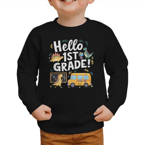 Cute Hello 1st Grade Dinosaur School Back To School Dino Bus Graphic Toddler Sweatshirt - Savourry