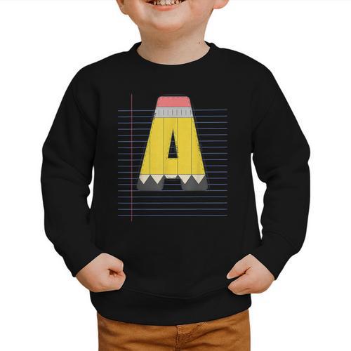 Cute Yellow School Pencil Alphabet Letter A Back To School Graphic Toddler Sweatshirt - Savourry
