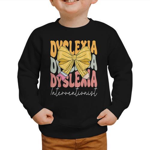 Dyslexia Interventionist Groovy Coquette Bow Back To School Graphic Toddler Sweatshirt - Savourry