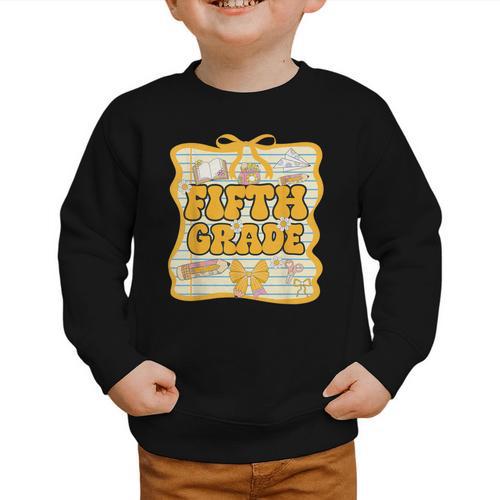 Fifth Grade Back To School Kids Girls Bow 5th Grade Groovy Graphic Toddler Sweatshirt - Savourry