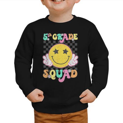 Fifth Grade Squad Smile Retro Back To School 5th Grade Graphic Toddler Sweatshirt - Savourry