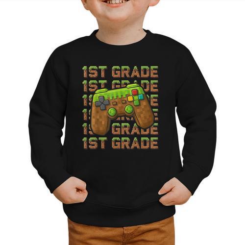 First Day Of 1st Grade Level Begins Back To School Girl Boy Graphic Toddler Sweatshirt - Savourry