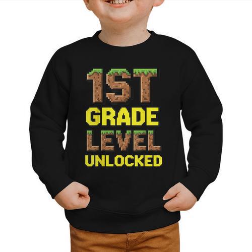 First Day Of 1st Grade Level Unlocked Back To School For Boy Graphic Toddler Sweatshirt - Savourry