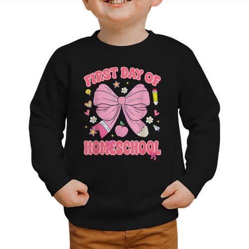 First Day Of Homeschool Coquette Back To School Girls Graphic Toddler Sweatshirt - Savourry