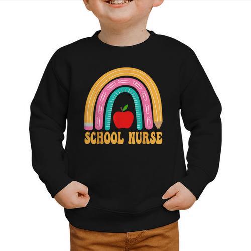 First Day Of School Nurse Back To School Rainbow Pencil Graphic Toddler Sweatshirt - Savourry
