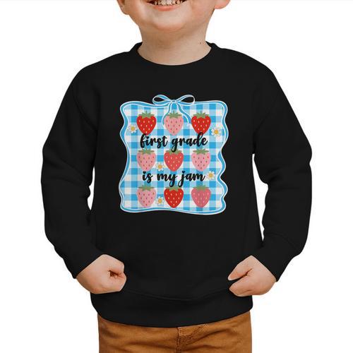 First Grade Is My Jam Strawberry 1st Grade Back To School Graphic Toddler Sweatshirt - Savourry