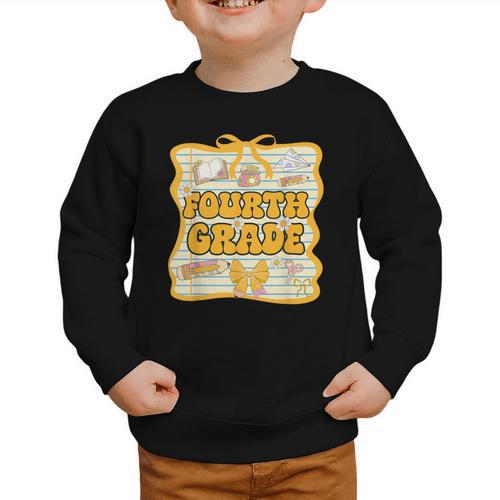 Fourth Grade Back To School Kids Girls Bow 4th Grade Groovy Graphic Toddler Sweatshirt - Savourry