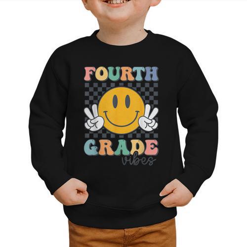 Fourth Grade Vibes Retro Smile Back To School 4th Grade Team Graphic Toddler Sweatshirt - Savourry