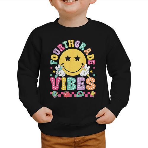 Fourth Grade Vibes Smile Face Back To School Boys Girls Kids Graphic Toddler Sweatshirt - Savourry