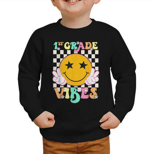 Girls 1st Grade Vibes Smile Face Back To School 1st Grade Graphic Toddler Sweatshirt - Savourry