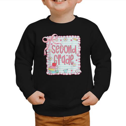 Girls Second Grade Coquette Bow Pink Preppy Back To School Graphic Toddler Sweatshirt - Savourry