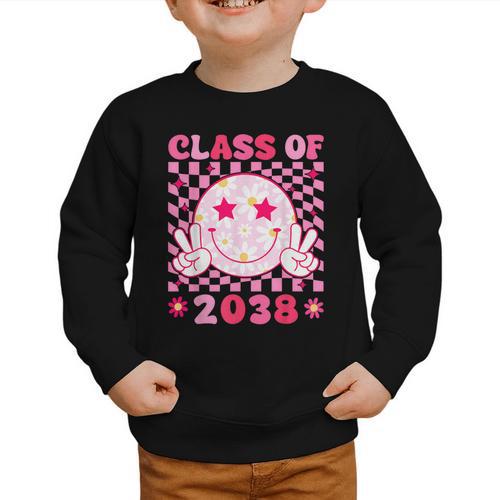 Groovy Class Of 2038 Grow With Me Smile Face Back To School Graphic Toddler Sweatshirt - Savourry