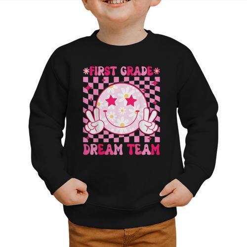 Groovy First Grade Dream Team Back To School 1st Grade Squad Graphic Toddler Sweatshirt - Savourry