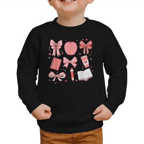Happy Back To School 1st Day Toddler Girl Boho Coquette Bows Graphic Toddler Sweatshirt - Savourry