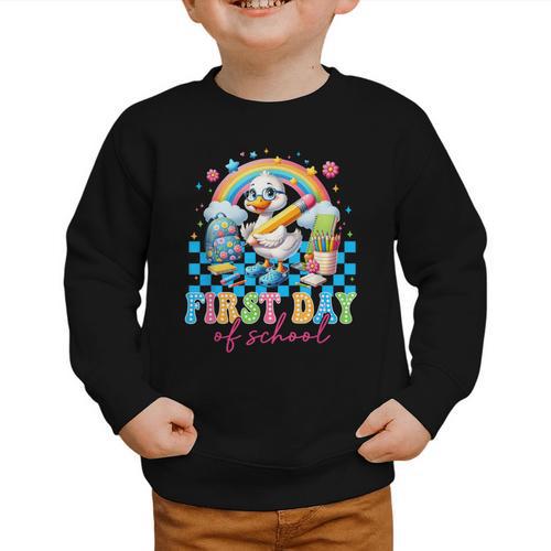 Happy First Day Of School Goose Cute Duck Back To School Graphic Toddler Sweatshirt - Savourry