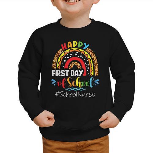 Happy First Day Of School Nurse Rainbow Back To School Graphic Toddler Sweatshirt - Savourry