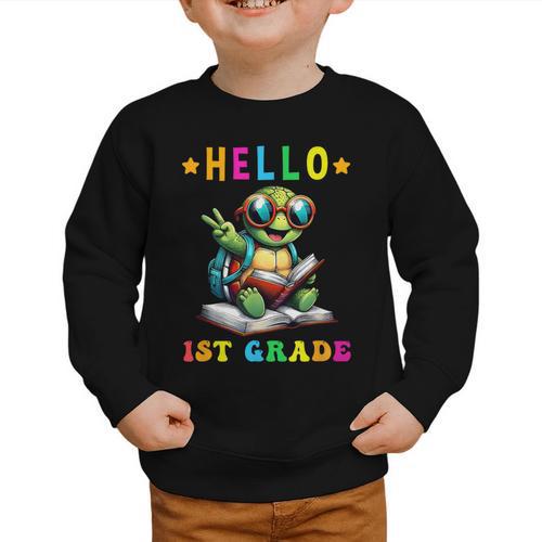 Hello 1st Grade Turtle Lovers Back To School Kids Boys Girls Graphic Toddler Sweatshirt - Savourry