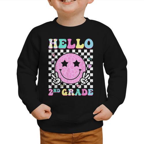 Hello 2nd Grade Groovy Back To School Second Grade Girls Kid Graphic Toddler Sweatshirt - Savourry