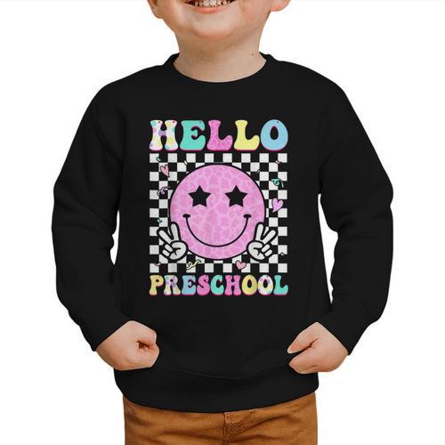 Hello Preschool Groovy Back To School Pre-K Team Girls Kids Graphic Toddler Sweatshirt - Savourry