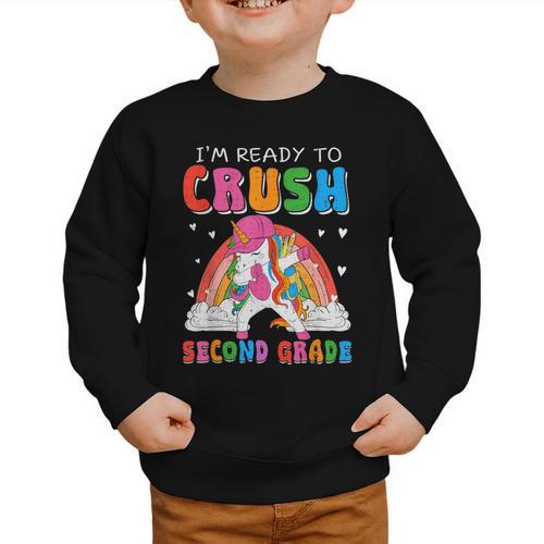 I'm Ready To Crush Second Grade Unicorn Back To School Girls Graphic Toddler Sweatshirt - Savourry