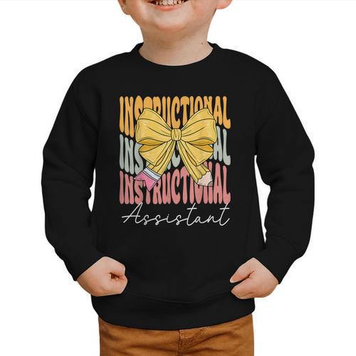 Instructional Assistant Groovy Coquette Bow Back To School Graphic Toddler Sweatshirt - Savourry