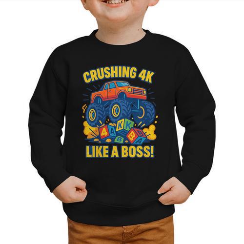 Kids 4k Boys Back To School Shirt Monster Truck Crushing 4k Graphic Toddler Sweatshirt - Savourry