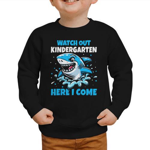Kids Back To School Watch Out Kindergarten Here I Come Shark Boys Graphic Toddler Sweatshirt - Savourry