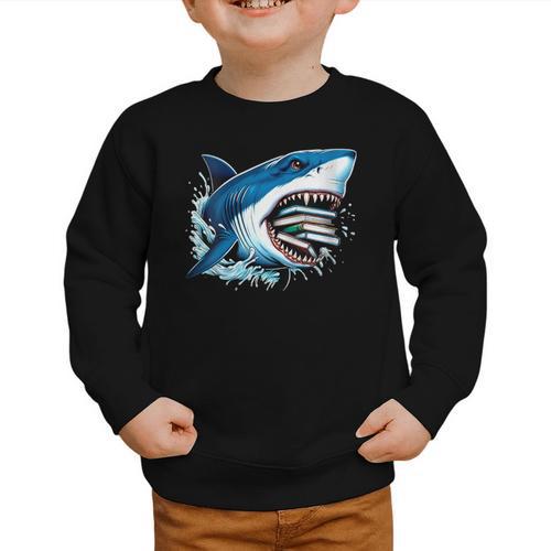 Kids Shark With School Books Back To School Shark Lovers Graphic Toddler Sweatshirt - Savourry