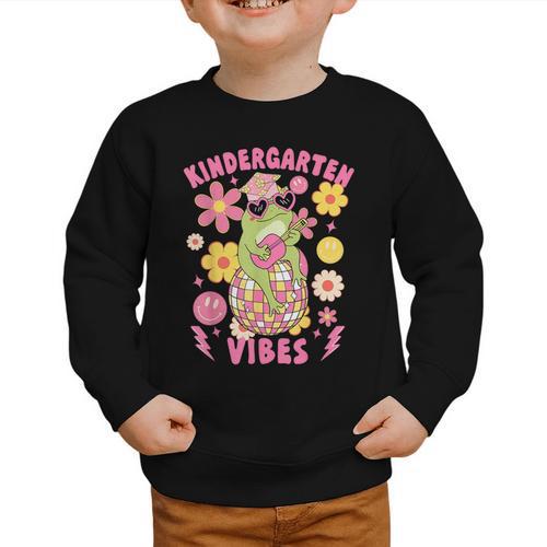 Kindergarten Vibes Groovy Kindergarten Back To School Frog Graphic Toddler Sweatshirt - Savourry